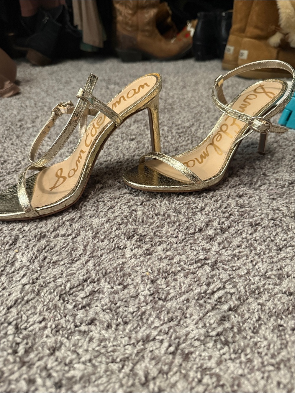 Sam Edelman Metallic Gold Open-Toe Ankle Strap Heels - Picture 3 of 5